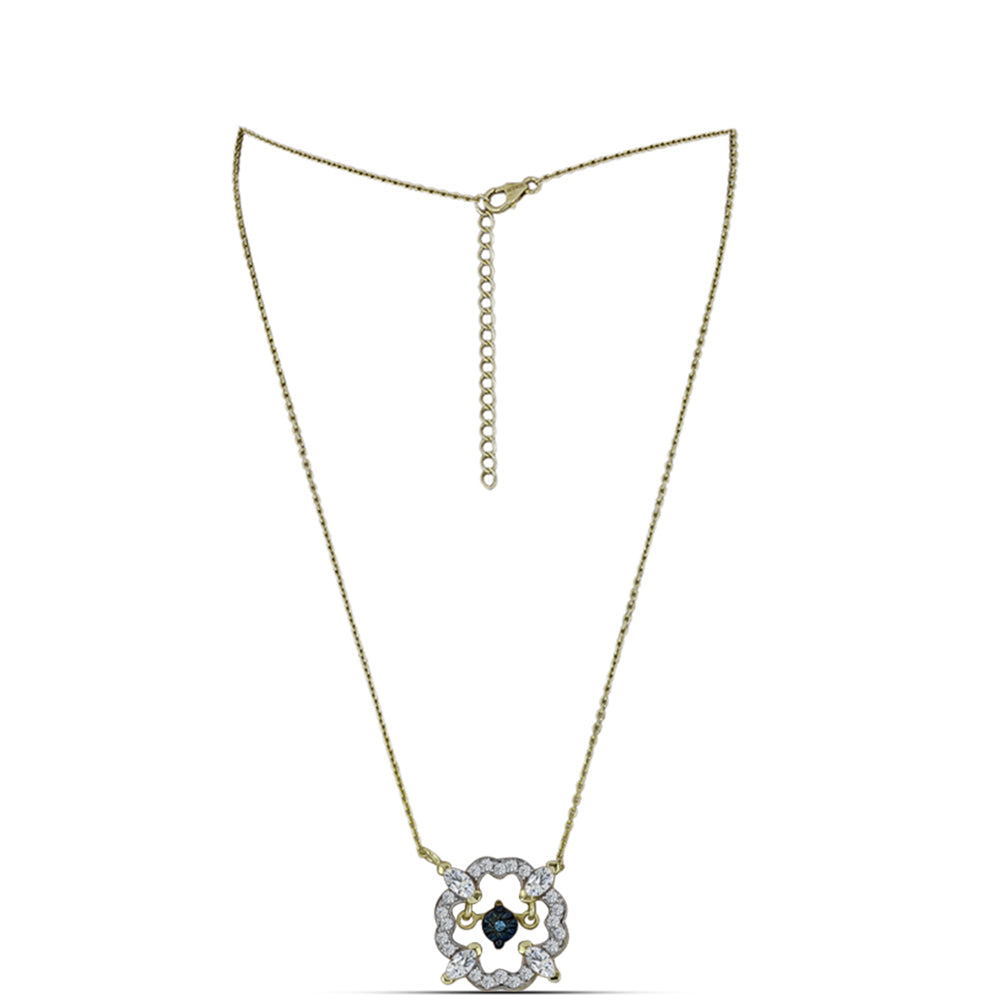 Goldplattierte Silberhalskette mit blauem tanzendem Diamanten und weißem Topas