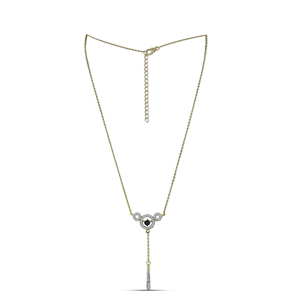Goldplattierte Silberhalskette mit blauem tanzendem Diamanten und weißem Topas