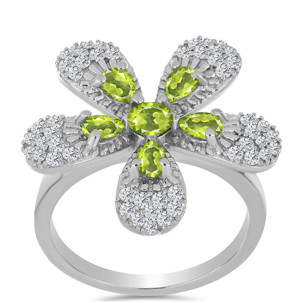 Silberring mit Peridot aus Changbai und weißem Topas