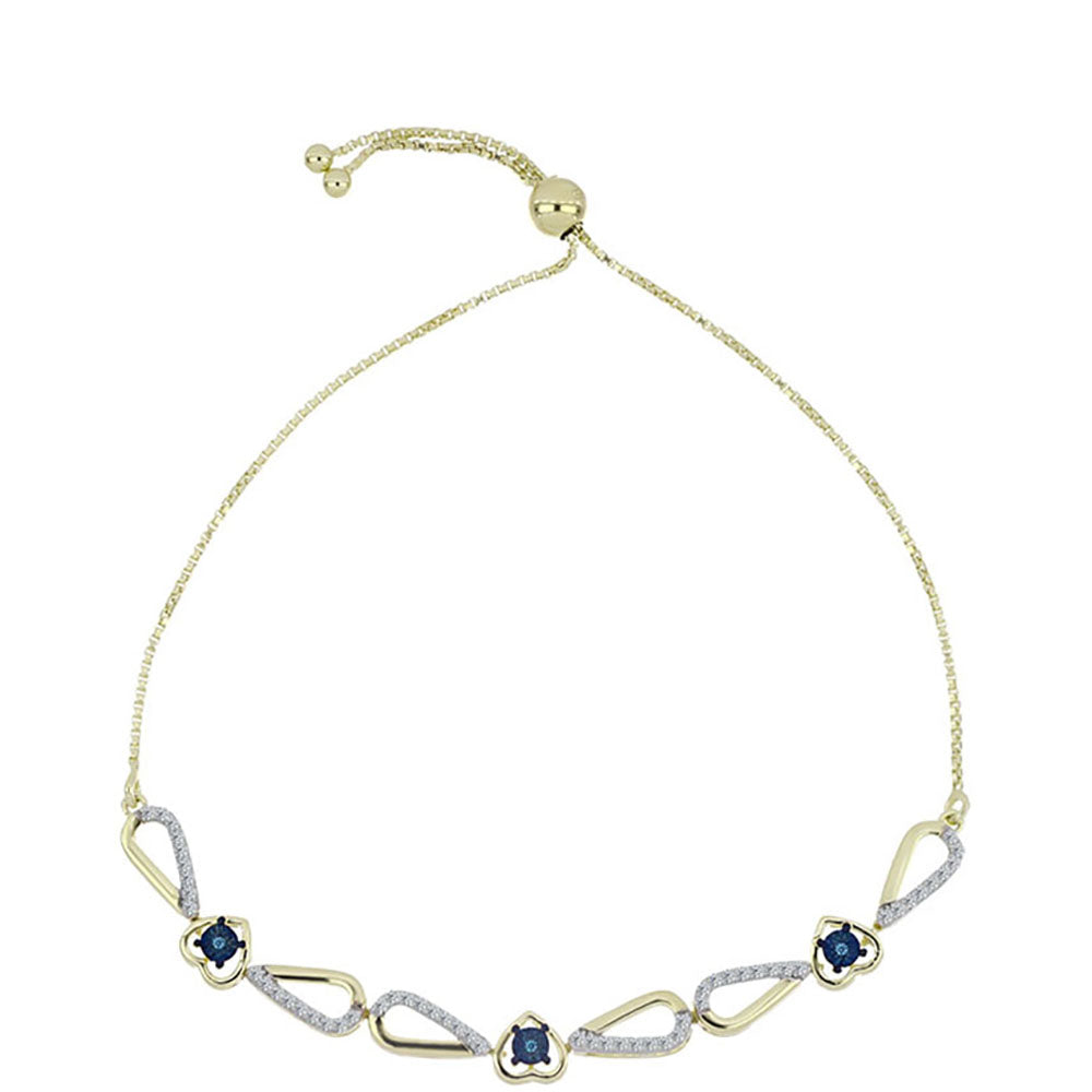 Goldplattiertes Silberarmband mit blauem tanzendem Diamanten und weißem Topas