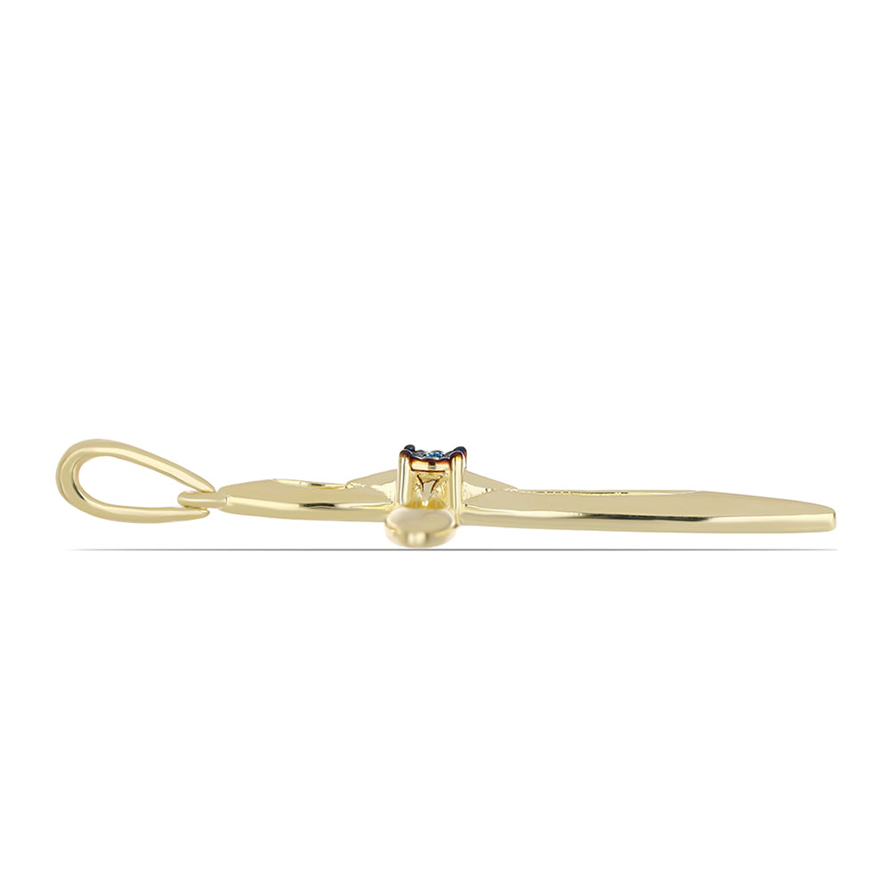 Goldplattierter Silberanhänger mit blauem tanzendem Diamanten