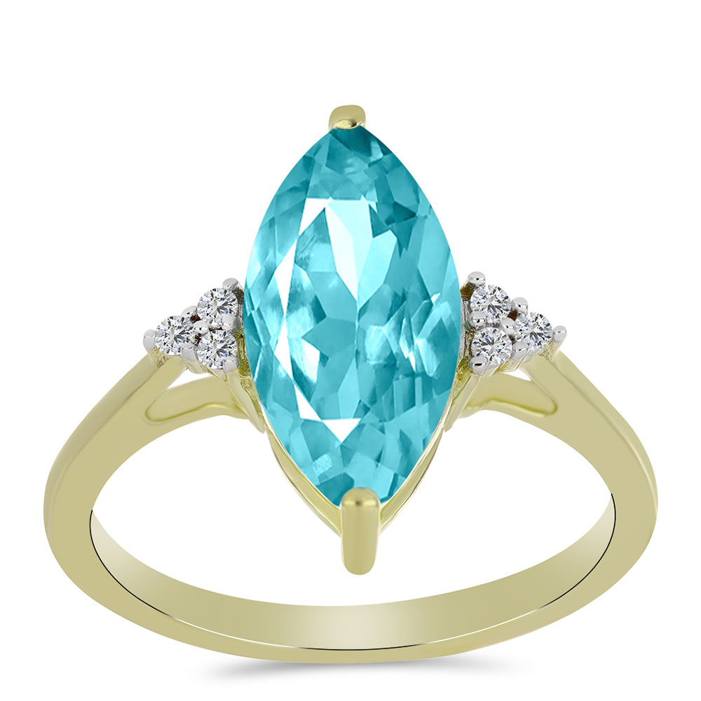 Goldplattierter Silberring mit Paraiba Quarz und weißem Topas