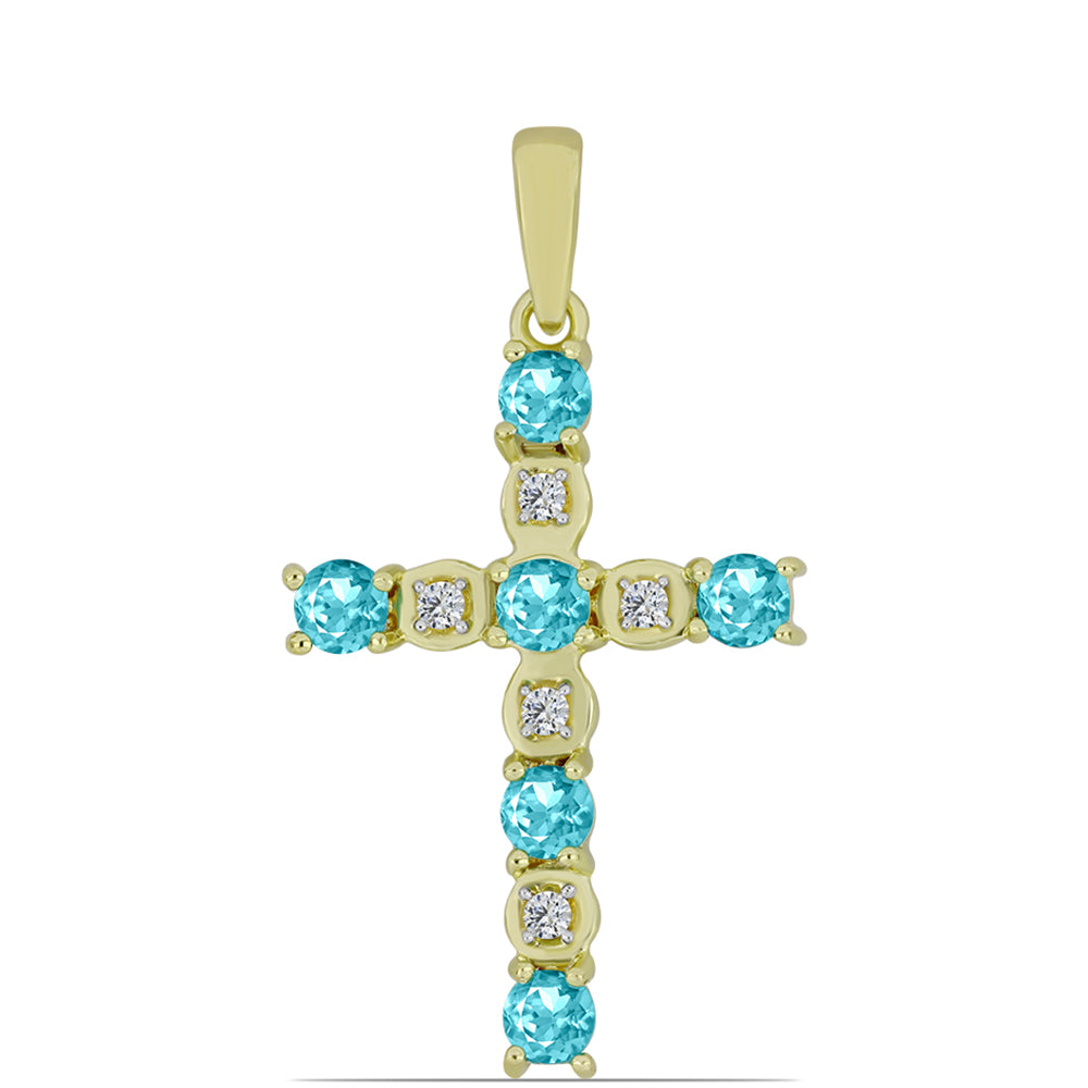 Goldplattierter Silberanhänger mit Paraiba Quarz und weißem Topas