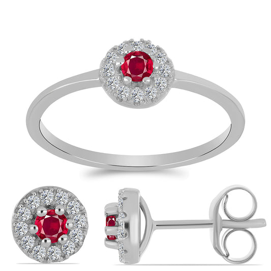 schmuckgarnitur aus Silber mit Rubin aus Madagaskar und weißem Topas