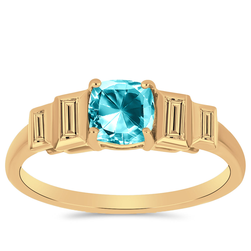 Goldplattierter Silberring mit Paraiba Quarz und weißem Zirkon