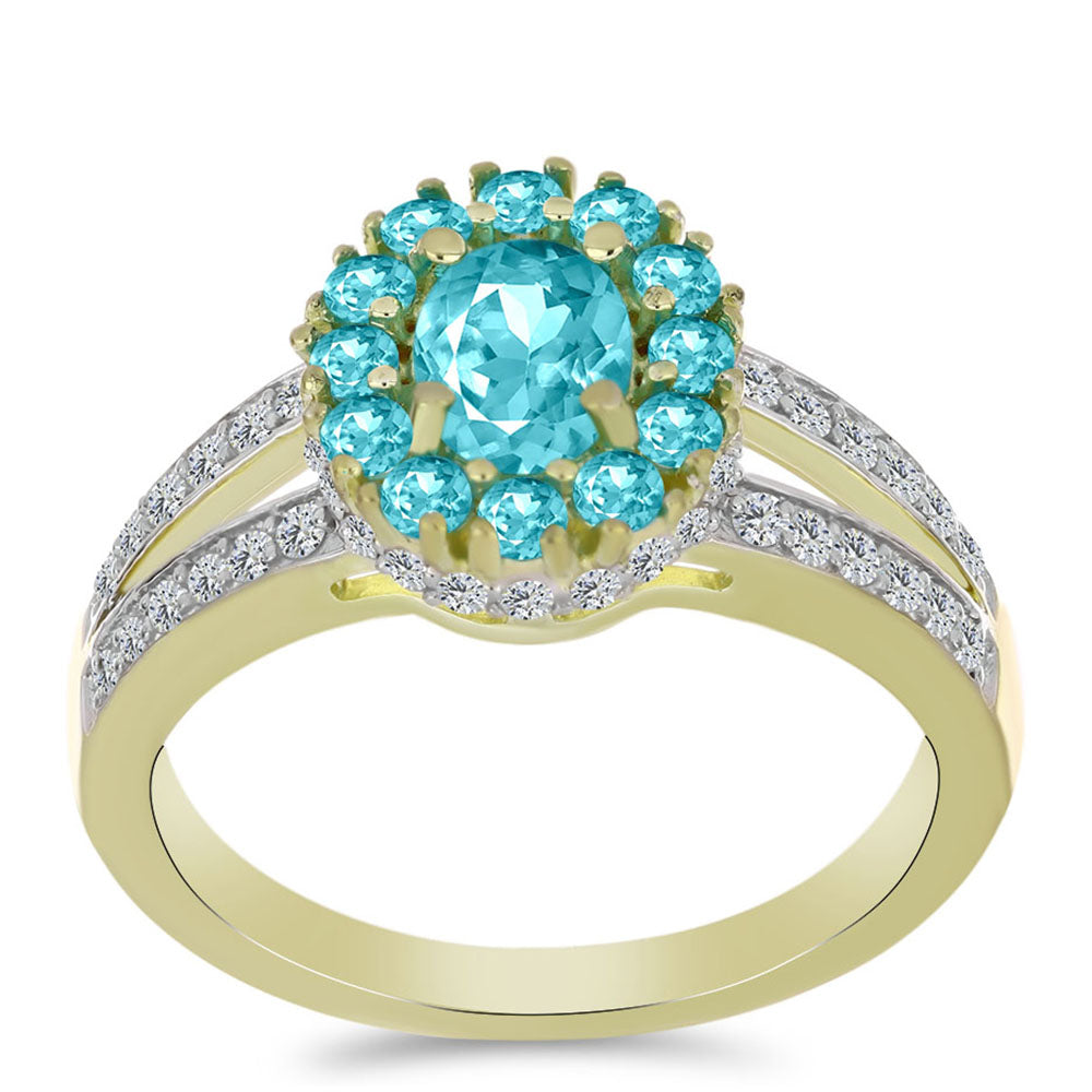 Goldplattierter Silberring mit Paraiba Quarz und weißem Topas