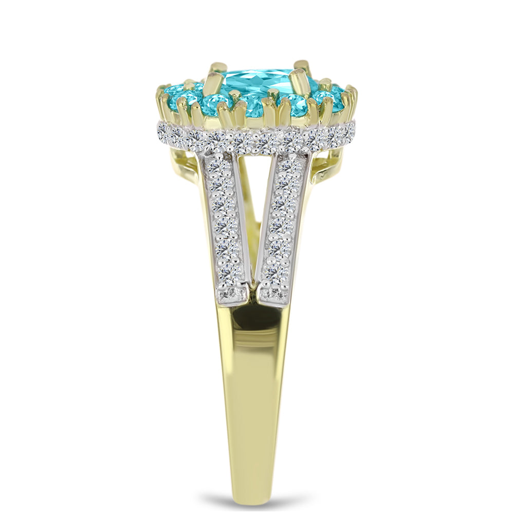 Goldplattierter Silberring mit Paraiba Quarz und weißem Topas
