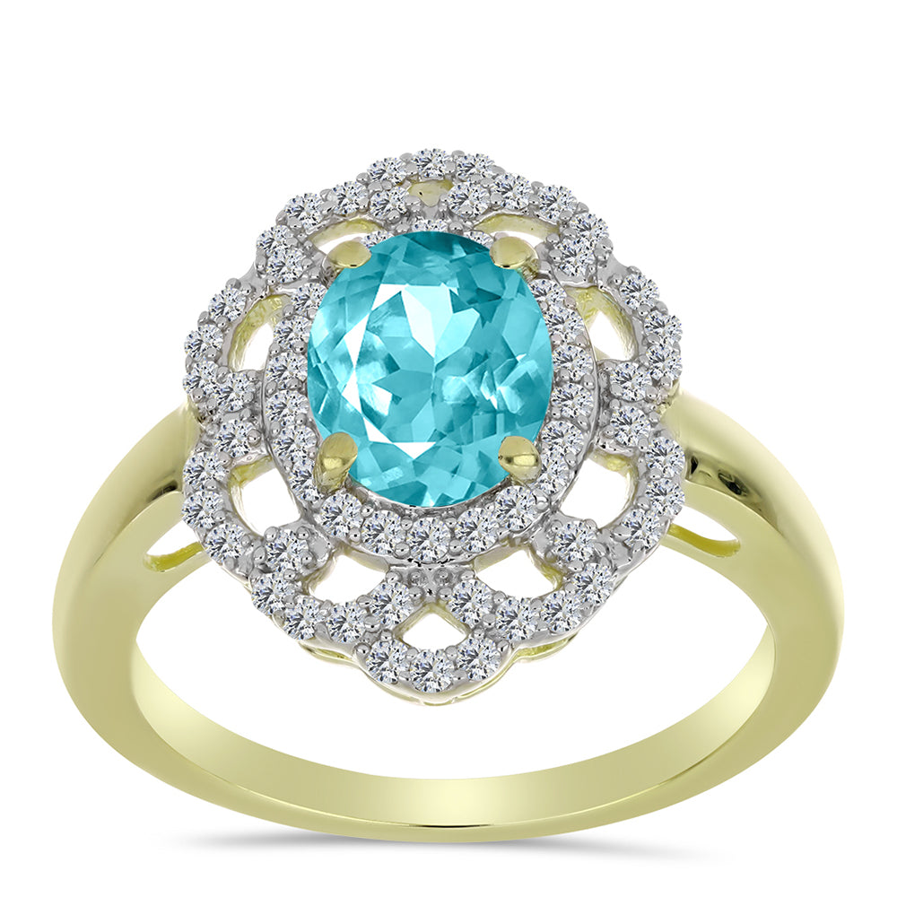 Goldplattierter Silberring mit Paraiba Quarz und weißem Topas