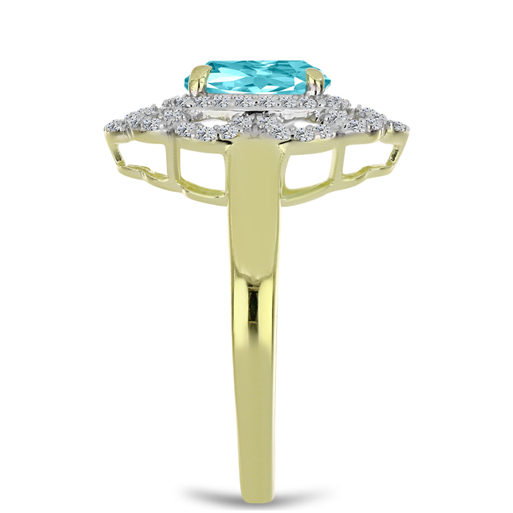 Goldplattierter Silberring mit Paraiba Quarz und weißem Topas