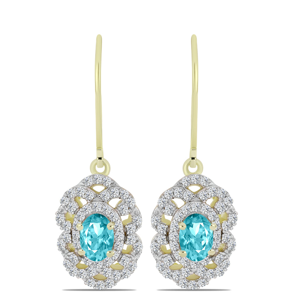 Goldplattierte Silberohrringe mit Paraiba Quarz und weißem Topas 1