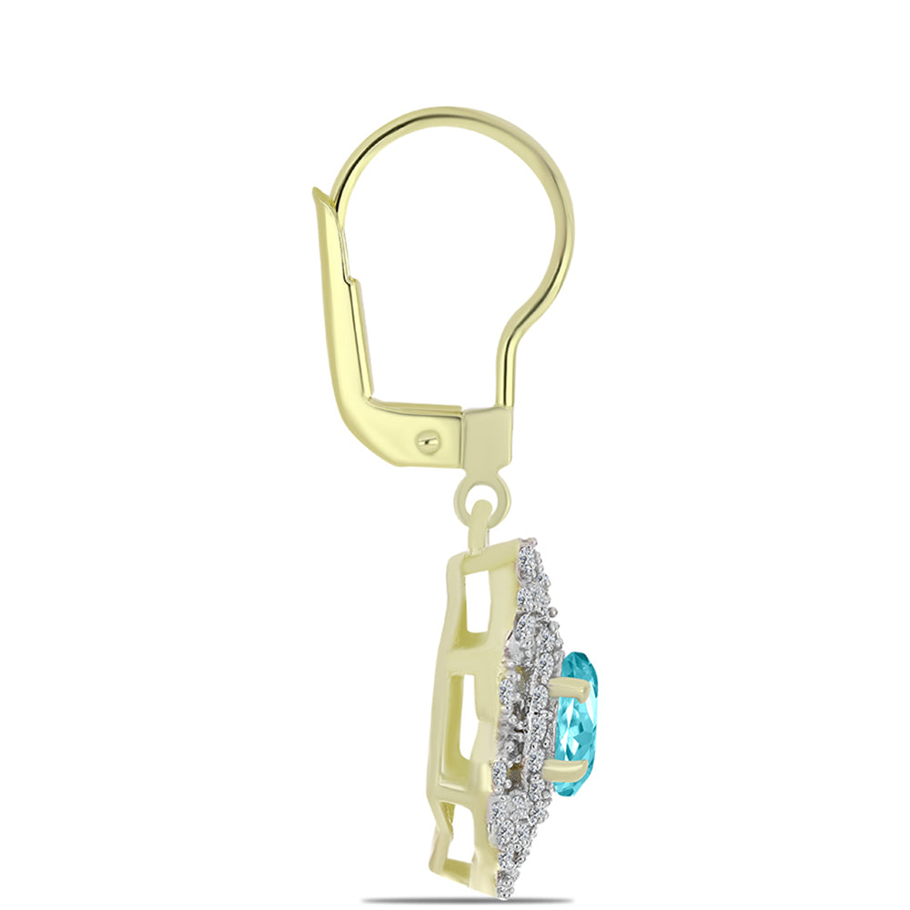Goldplattierte Silberohrringe mit Paraiba Quarz und weißem Topas 2