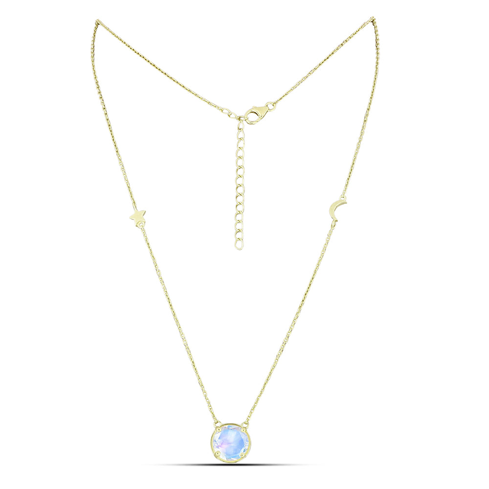 Goldplattierte Silberhalskette mit Regenbogenmondstein