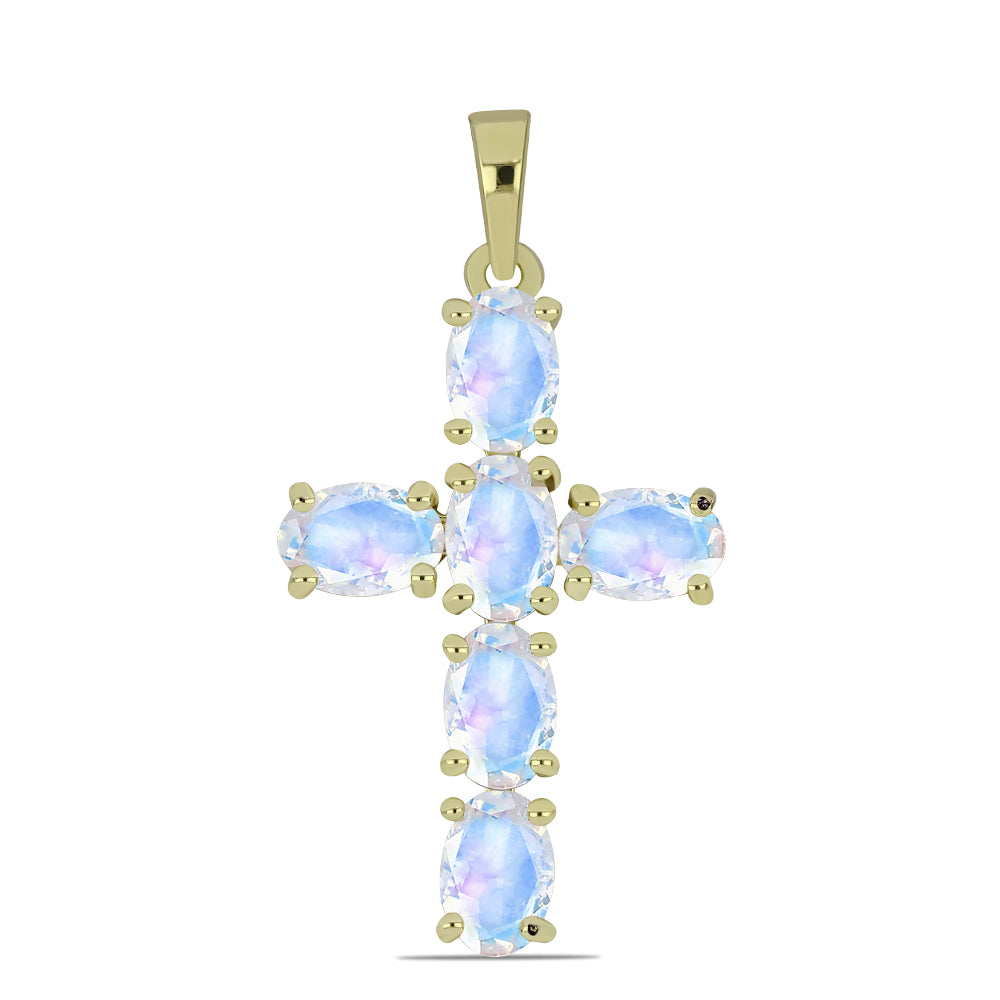 Goldplattierter Silberanhänger mit Regenbogenmondstein 1