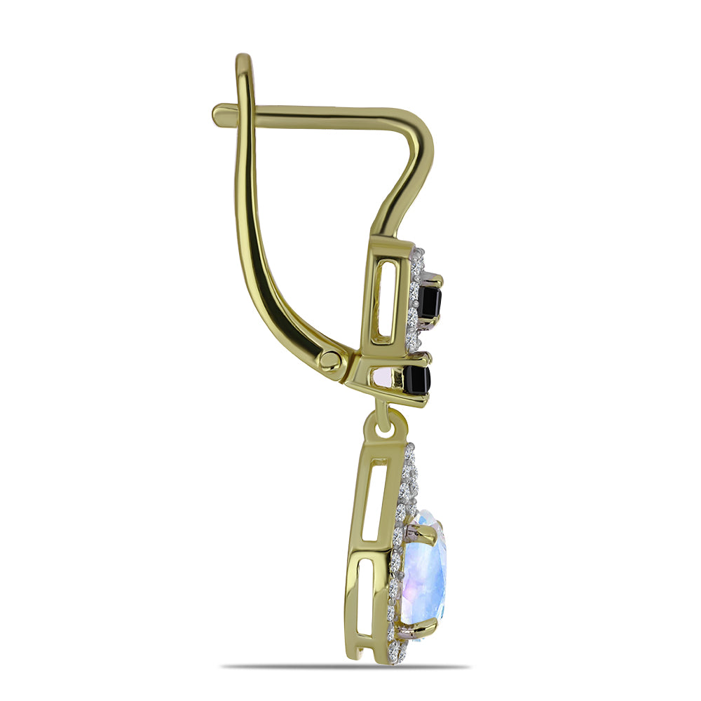 Goldplattierte Silberohrringe mit Regenbogenmondstein und schwarzem Spinell 2