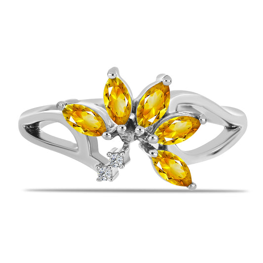 Silberring mit Zitrin aus dem Ural und weißem Topas