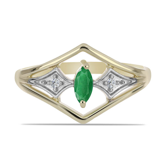 Goldplattierter Silberring mit sambischem Smaragd und weißem Topas