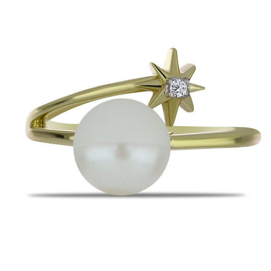 Goldplattierter Silberring mit weißer Süßwasserperle und weißem Topas