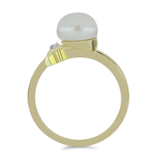 Goldplattierter Silberring mit weißer Süßwasserperle und weißem Topas