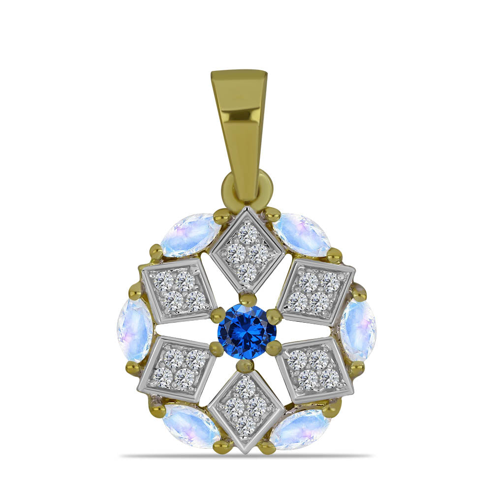 Goldplattierter Silberanhänger mit Regenbogenmondstein und australischem blauem Saphir