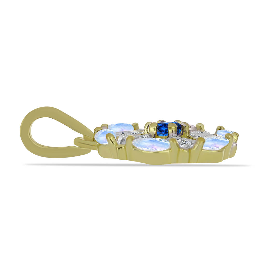 Goldplattierter Silberanhänger mit Regenbogenmondstein und australischem blauem Saphir