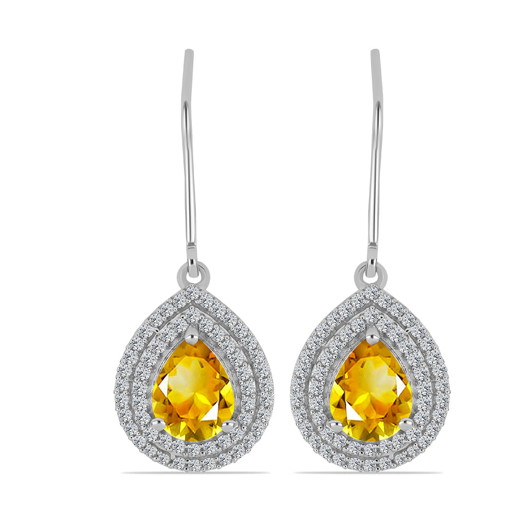 Silberohrringe mit Zitrin aus dem Ural und weißem Topas