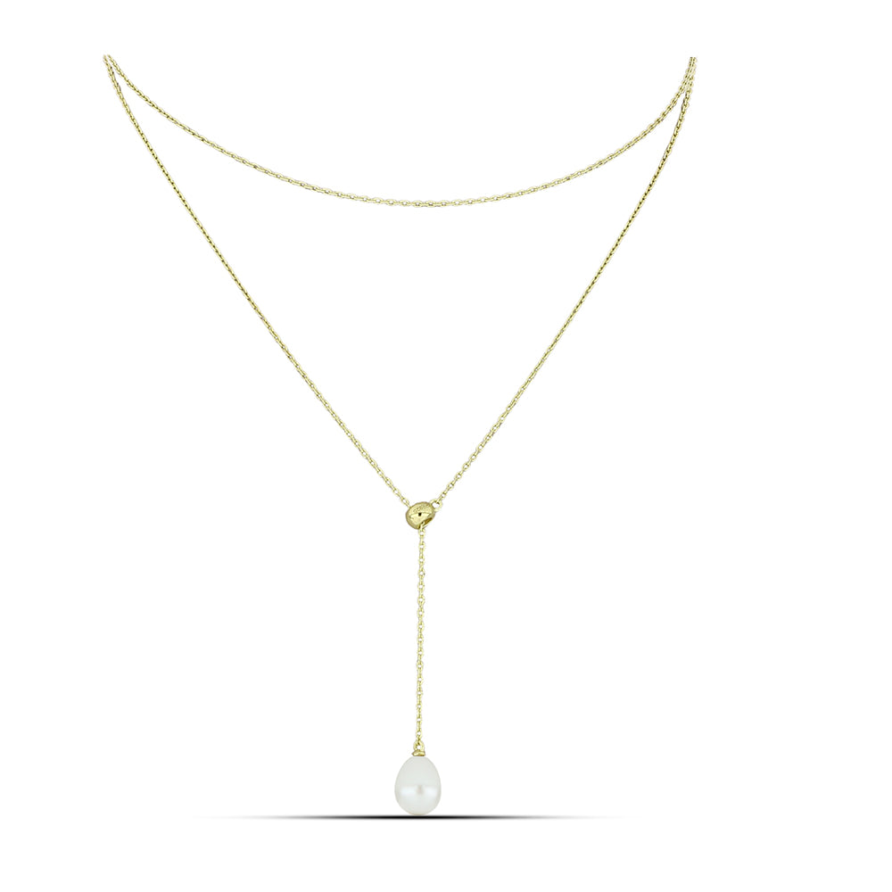 Goldplattierte Silberhalskette mit weißer Süßwasserperle 1