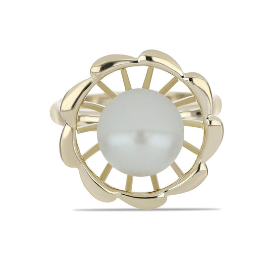 Goldplattierter Silberring mit weißer Süßwasserperle