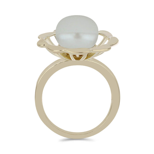 Goldplattierter Silberring mit weißer Süßwasserperle