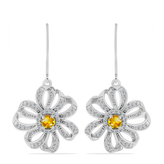 Silberohrringe mit Zitrin aus dem Ural und weißem Topas