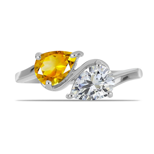 Silberring mit Zitrin aus dem Ural und weißem Topas