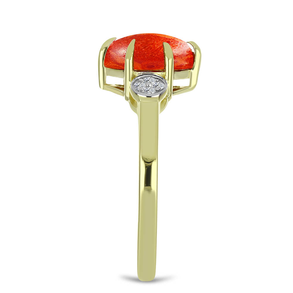 Goldplattierter Silberring mit roter Schwammkoralle und weißem Topas