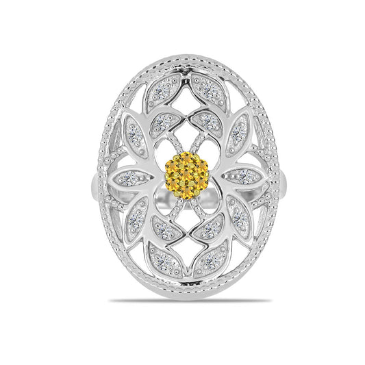 Silberring mit Zitrin aus dem Ural und weißem Topas