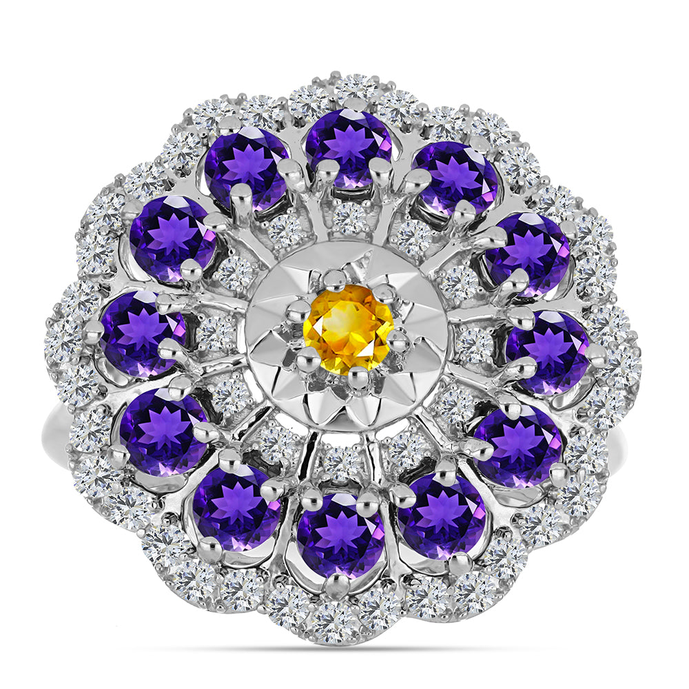 Silberring mit Zitrin aus dem Ural und marokkanischem Amethyst