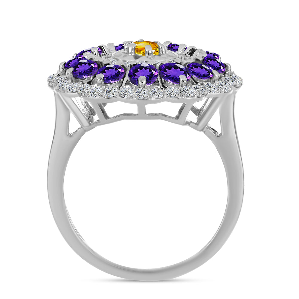 Silberring mit Zitrin aus dem Ural und marokkanischem Amethyst