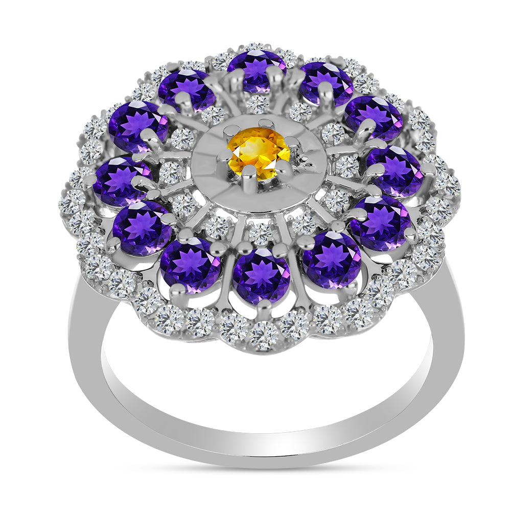 Silberring mit Zitrin aus dem Ural und marokkanischem Amethyst
