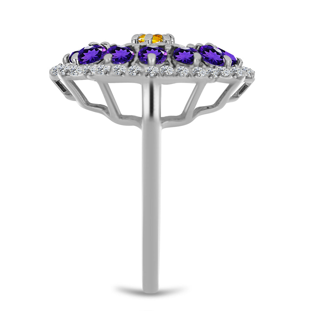 Silberring mit Zitrin aus dem Ural und marokkanischem Amethyst