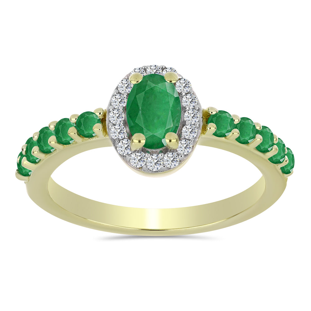 Goldplattierter Silberring mit sambischem Smaragd und weißem Topas 3