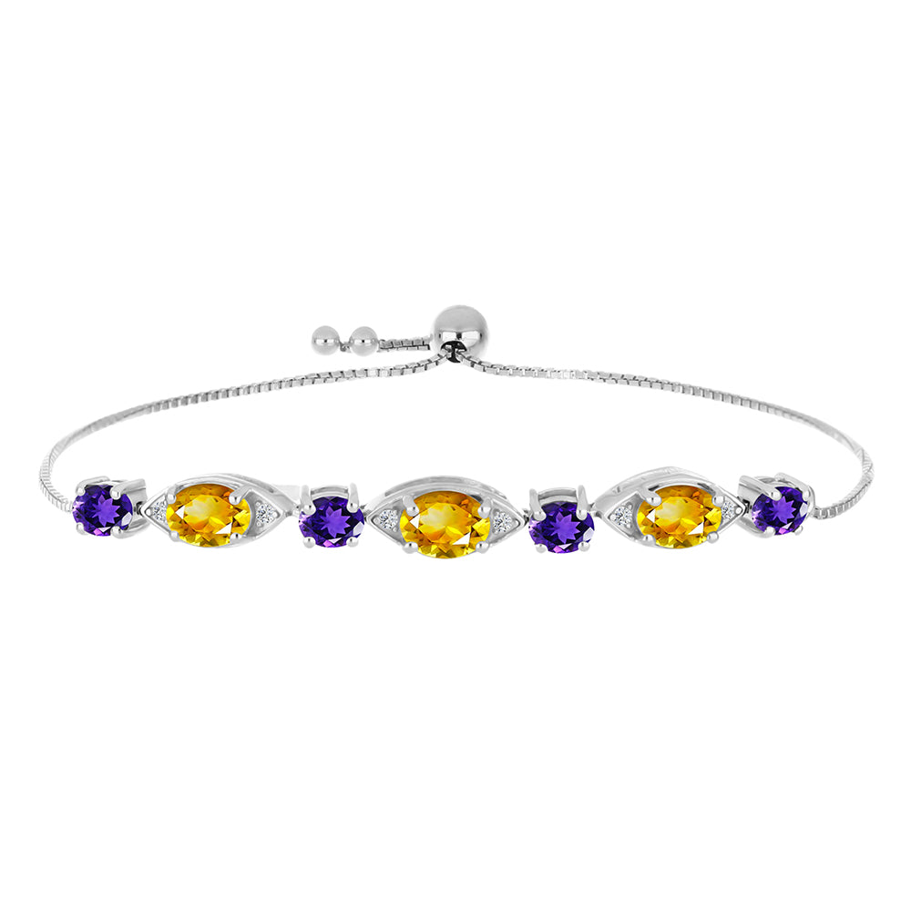 Silberarmband mit Zitrin aus dem Ural und marokkanischem Amethyst