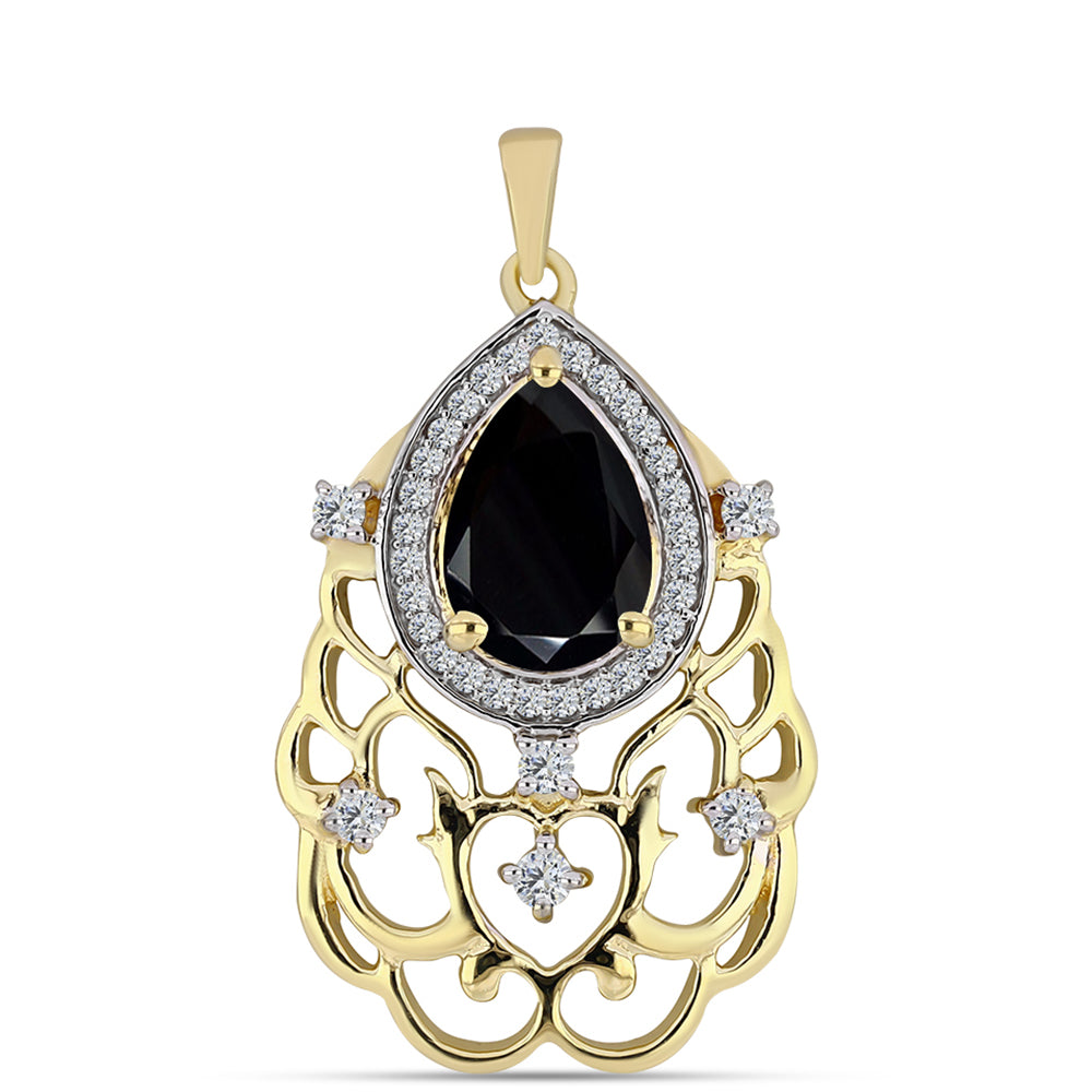 Goldplattierter Silberanhänger mit schwarzem Onyx und weißem Topas