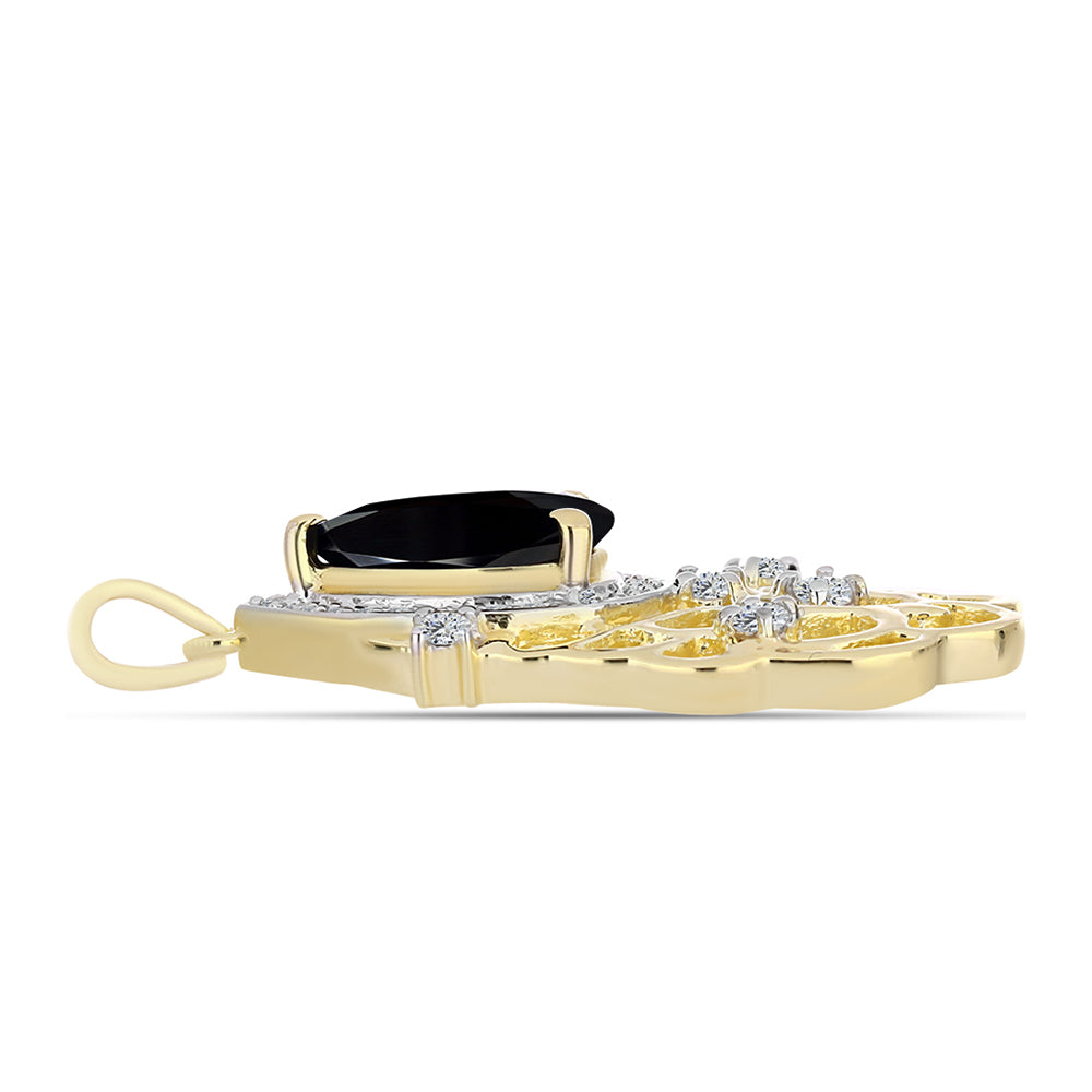 Goldplattierter Silberanhänger mit schwarzem Onyx und weißem Topas