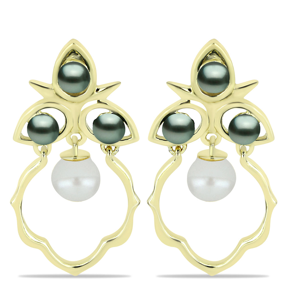 Goldplattierte Silberohrringe mit Tahitigrüne-Illusion Süßwasserperle und weißer Süßwasserperle 1