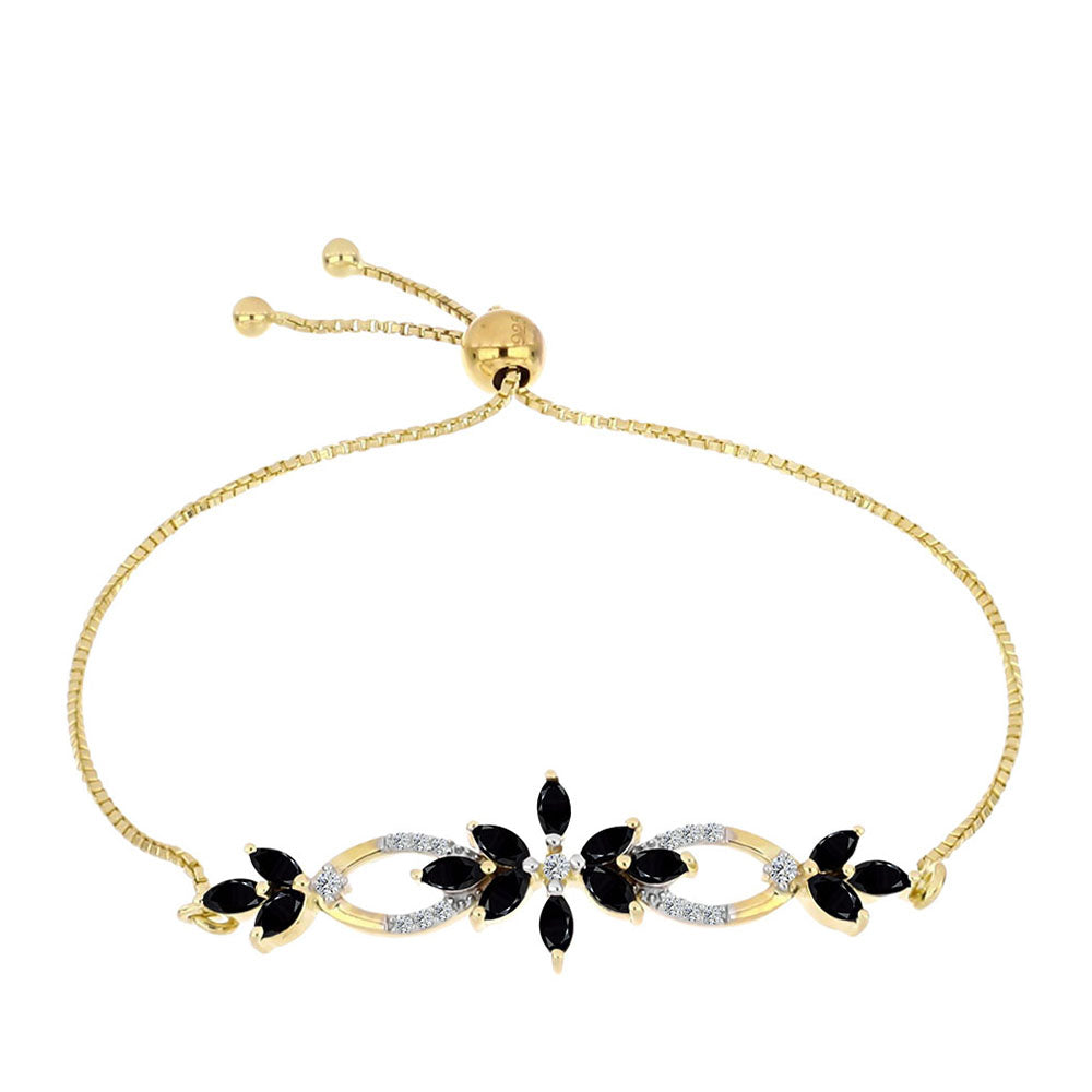 Goldplattiertes Silberarmband mit schwarzem Onyx und weißem Topas 1