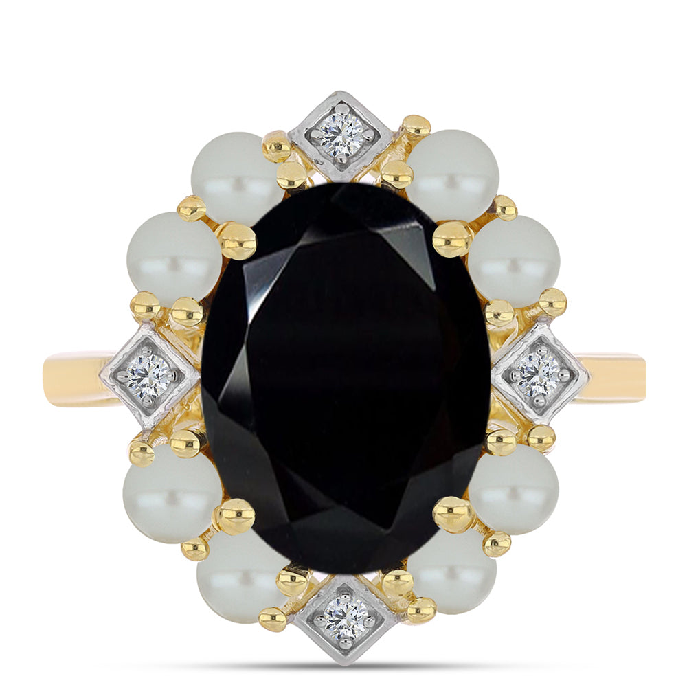 Goldplattierter Silberring mit Tahitigrüne-Illusion Süßwasserperle und schwarzem Onyx