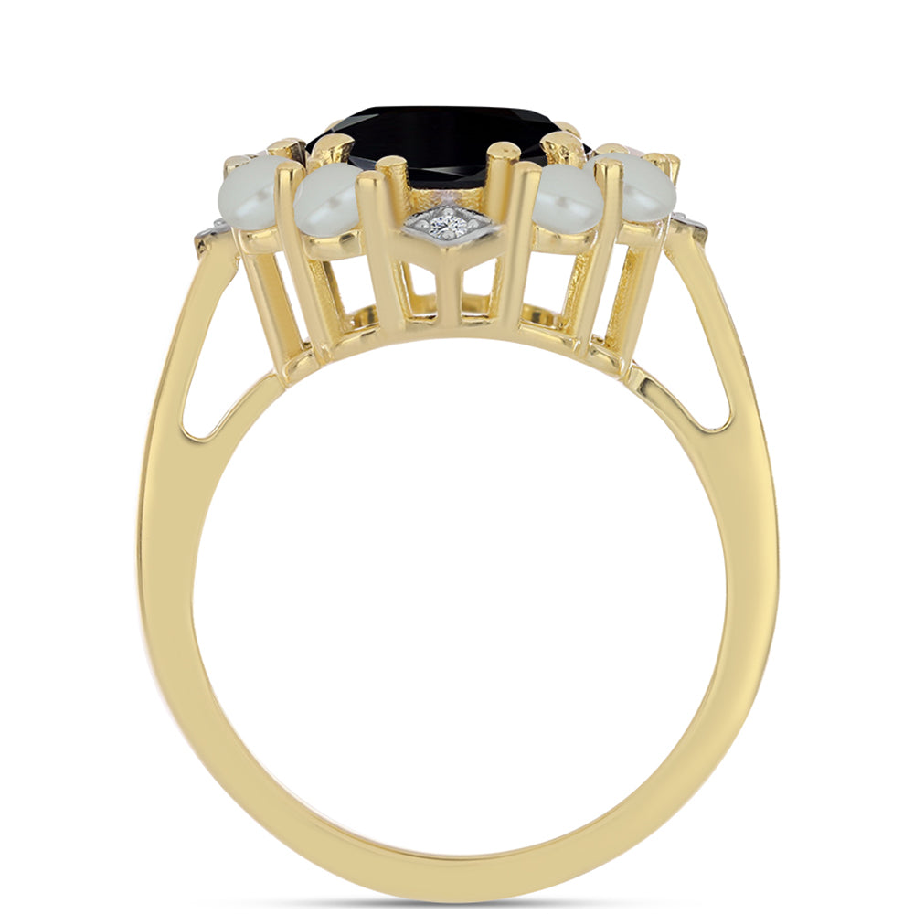 Goldplattierter Silberring mit Tahitigrüne-Illusion Süßwasserperle und schwarzem Onyx