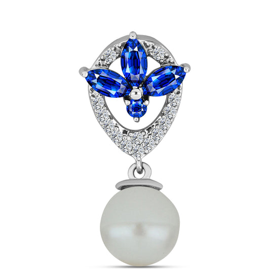 Silberanhänger mit australischem blauem Saphir und weißer Süßwasserperle