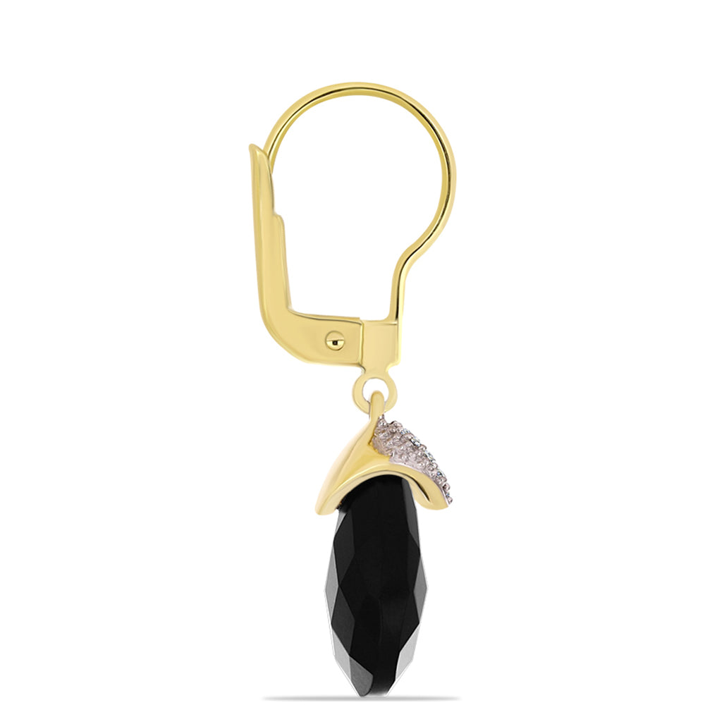 Goldplattierte Silberohrringe mit schwarzem Onyx und weißem Topas 2