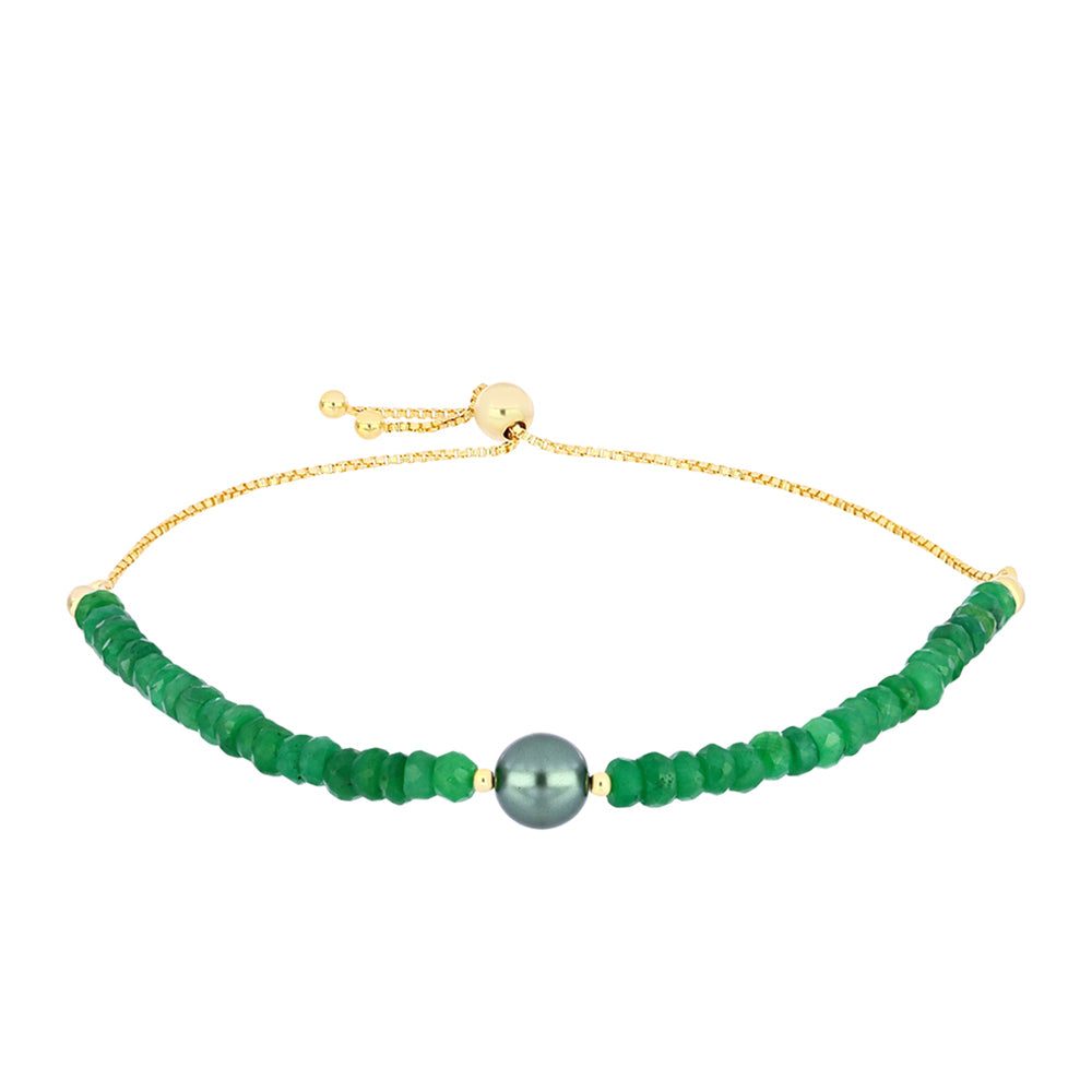 Goldplattiertes Silberarmband mit Tahitigrüne-Illusion Süßwasserperle und brasilianischem Smaragd