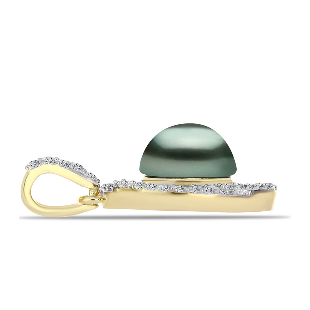 Goldplattierter Silberanhänger mit Tahitigrüne-Illusion Süßwasserperle und weißem Topas 2