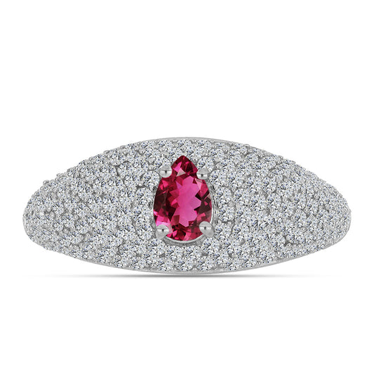 Silberring mit Rubellit aus Cruzeiro und weißem Topas