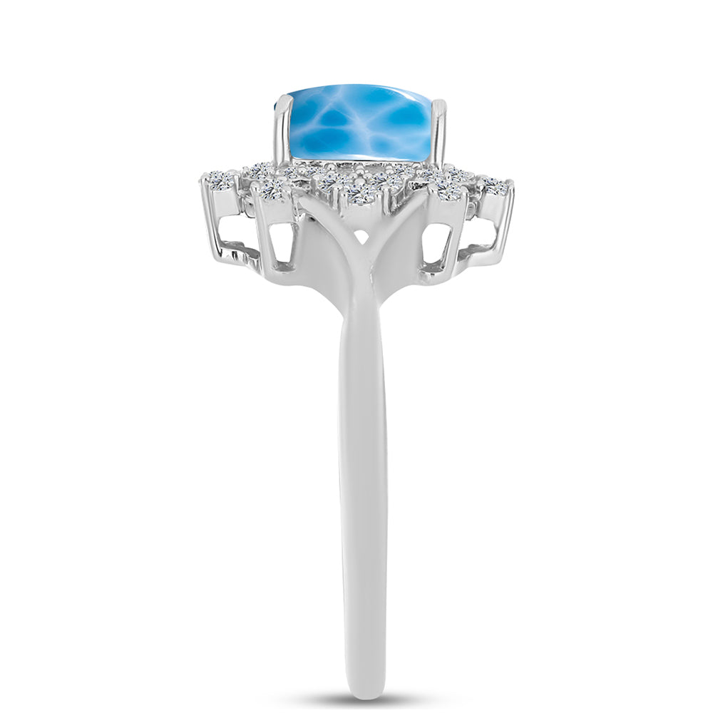 Silberring mit Larimar aus Barahona und weißem Topas